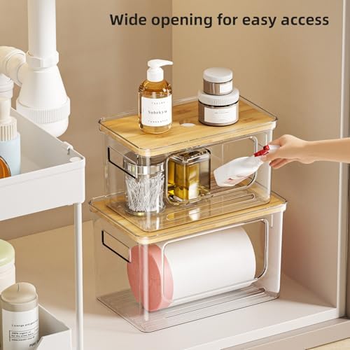 Trash Bag Holder Dispenser, Plastic Under Sink Organizer, Bamboo lid - Image 4