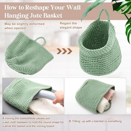 Honeydak 3 Hanging Baskets, Sage Green, Cotton Rope - Image 3