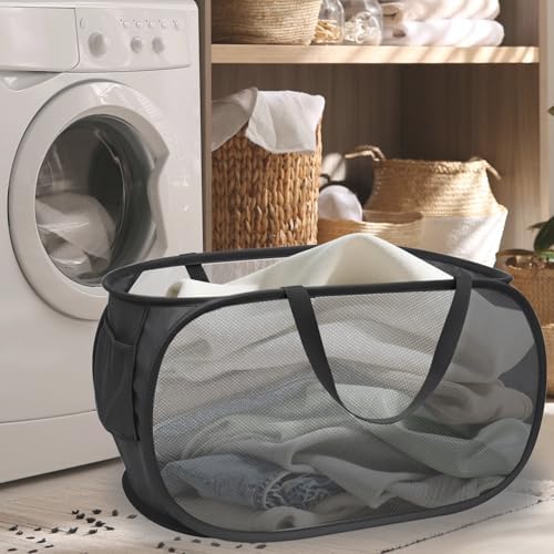 Collapsible Laundry Hamper Basket, Pop Up Mesh Foldable Bag - Image 2
