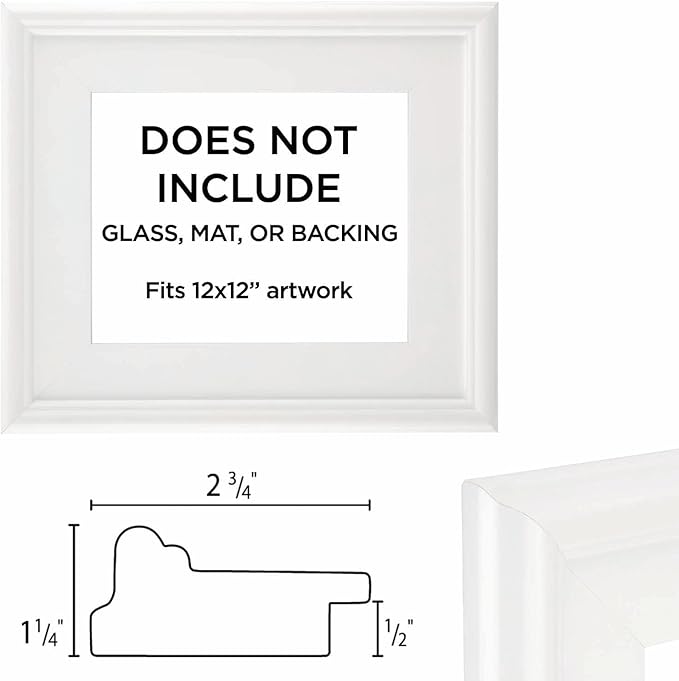 Creative Mark Plein Air Style Frame, White, 12x12-2.75" Wide Moulding with 1/2" Rabbet Depth, Open Back W/O Glazing, Museum Quality, For Art Panels, Stretched Canvas, Pictures & More
