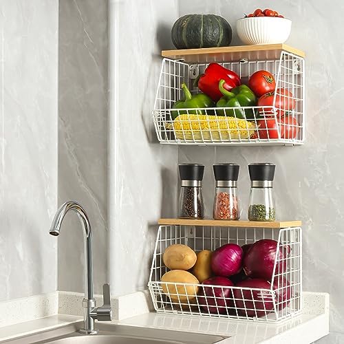 Mefirt Fruit Basket, 2-Tier Fruit Bowl - Image 2
