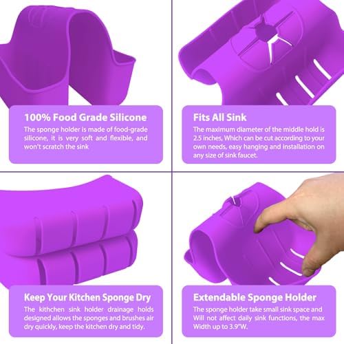 Sponge Holder for Kitchen Sink, Silicone Sink Saddle Caddy Organizer Rack - Image 3