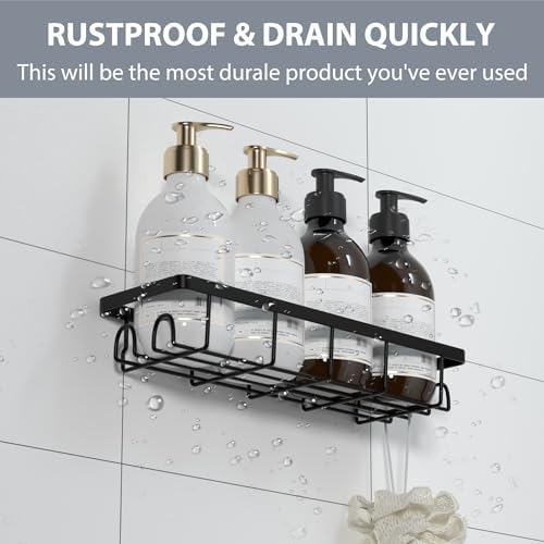 Shower Caddy Organizer with Hooks, Self Adhesive Bathroom Shelves, No Drilling - Image 2