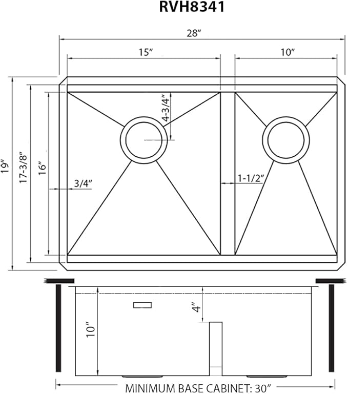 Ruvati 28-inch 60/40 Double Bowl Kitchen Sink - Undermount Low Divide 16 Gauge Stainless Steel Kitchen Sink with Brushed Finish hides scratches, Easy-to-Clean Undermount Sinks - RVH8341
