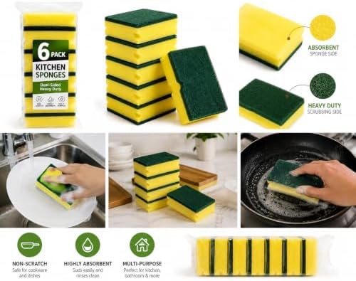Kitchen Cleaning Sponges, 6 Pack, Non-Scratch Scrub Sponges - Image 2