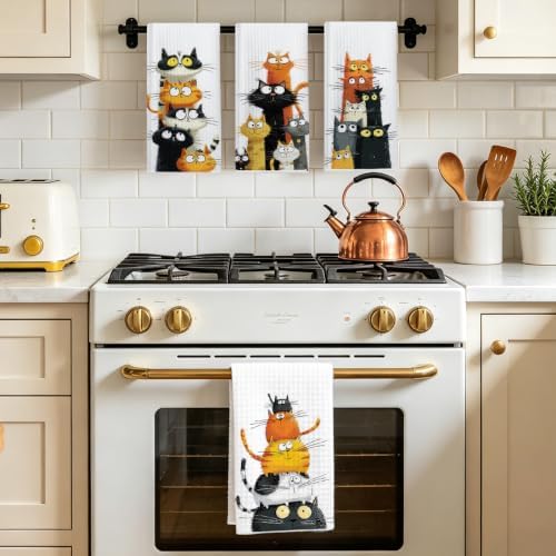 4 Pcs Cute Cat Kitchen Towels, Funny Cats Gifts Absorbent Hand Towels-05 - Image 5