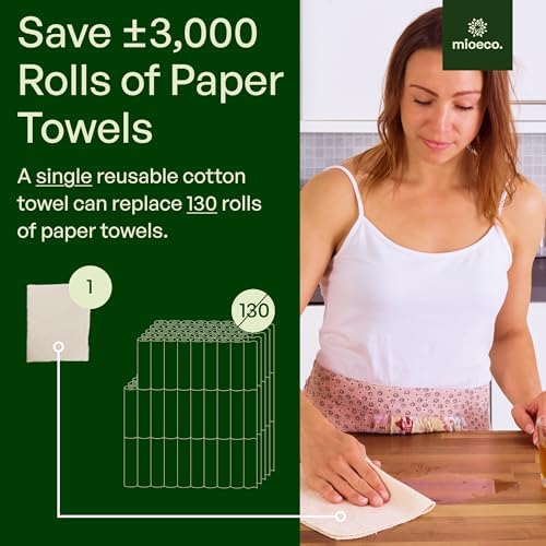 mioeco 24 Pack Reusable Kitchen Paper Towels, Organic Multicolor Cloths - Image 6