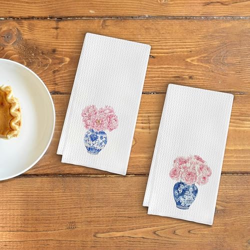 Chinoiserie Blue and White Porcelain Kitchen Towels Set of 2, Chinoiserie Decor - Image 3