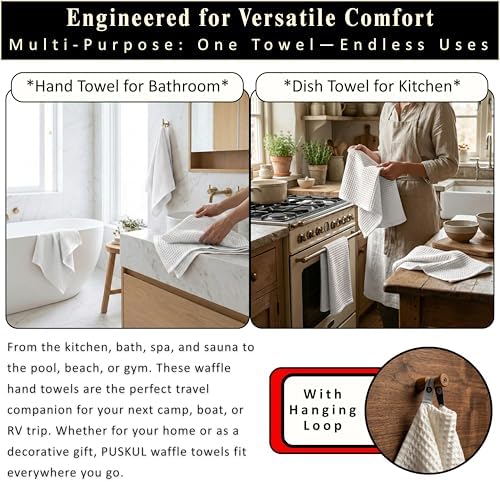 PÜSKÜL Natural 100% Turkish Cotton Waffle Hand and Kitchen Towels Set of 3 - Image 6