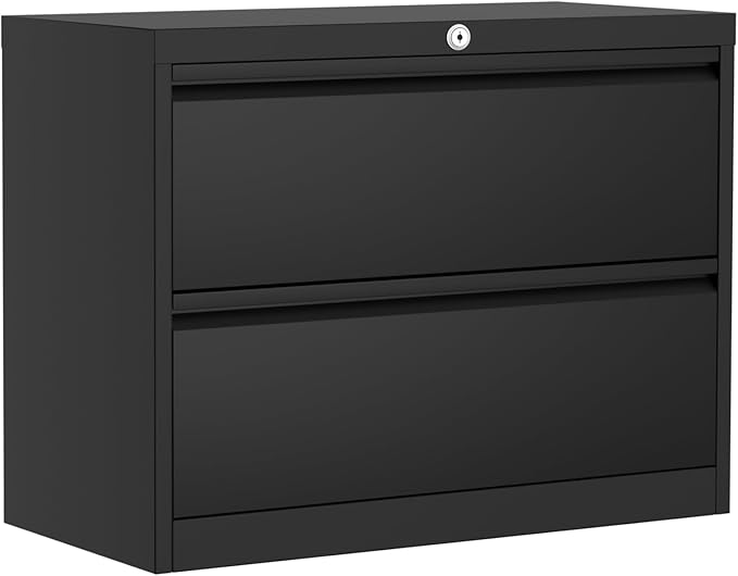 2-Drawer Lateral File Cabinet with Lock, Heavy Duty Metal Filing Cabinet for Home Office, Wide Storage Organizer for Letter/Legal Files, Secure File Cabinet for Office Documents, Black
