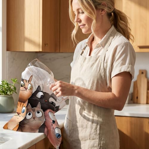Jztco 2 Pcs Cute Cat Kitchen Towels, Cats Gifts Soft Absorbent Hand Towels - Image 6