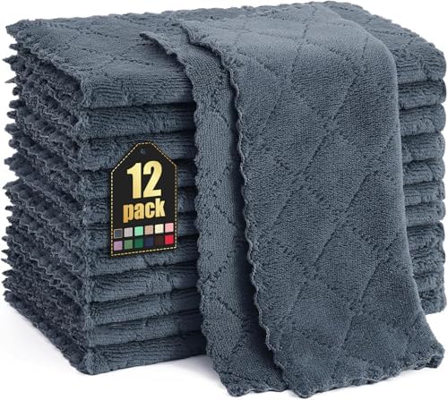 Homaxy 12 Pack Super Soft & Absorbent Dish Cloths, Dark Grey by Homaxy