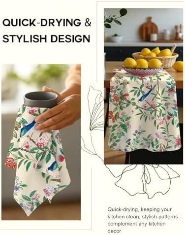 Miss Adola 150GSM Flour Sack Kitchen Towels Set of 2, Bird on Branch - Image 5