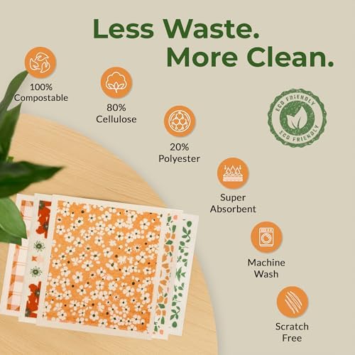 Swedish Dishcloths, Vintage Plant-Based Cellulose, 6.7x7.5 Inch, Super Absorbent - Image 5