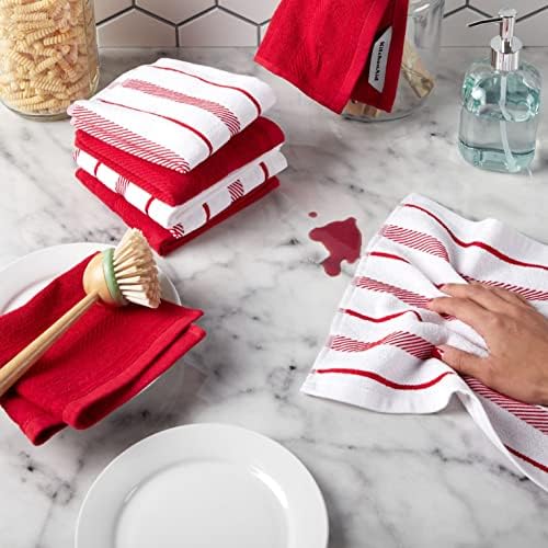 KitchenAid Albany Dishcloth 8 Pack Set, Passion Red/White - Image 2