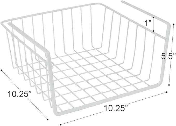 Modern Home Under Shelf Wire Storage Baskets – Hanging Organizer Rack for Cabinet, Pantry, or Closet – White Metal Basket for Kitchen, Towels, or Office – No Tools Required (Set of 4 10.25")