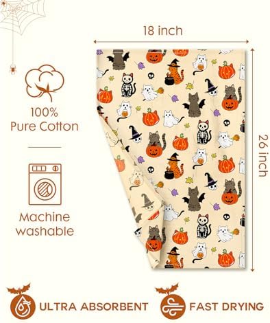 Miss Adola 150GSM Flour Sack Kitchen Towels Set of 2, Spooky Cats - Image 5