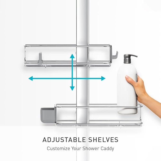 simplehuman X-Large Adjustable Hanging Shower Caddy, Handheld Showerhead - Image 4