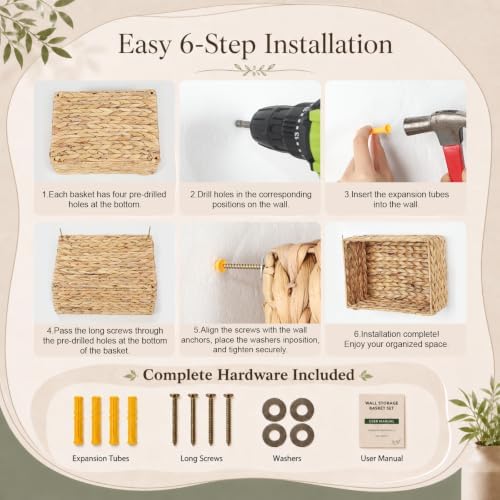 3 Pack Wicker Wall Basket for Bathroom, Rattan Hanging Paper Basket - Image 6