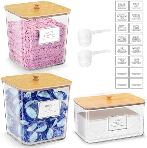 FUSHITON Laundry Pods Storage Container, 2+1 Set Clear Storage Bins by FUSHITON