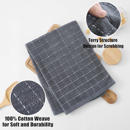 Homaxy 100% Cotton Terry Kitchen Towels, Large 4 Pack, Dark Grey - Image 2