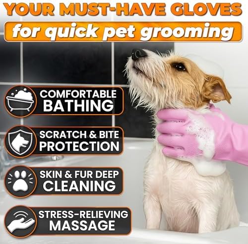 Cat and Dog Washing Gloves, 1 Pair, 11.6 in, Soft Silicone - Image 4