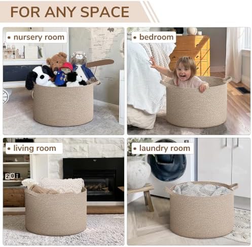 INDRESSME Large Woven Wicker Blanket Basket Living Room - Image 4