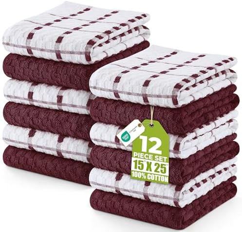 Utopia Towels Kitchen Towels 12 Pack 15x25 Inch Ring Spun Cotton Burgundy by Unknown