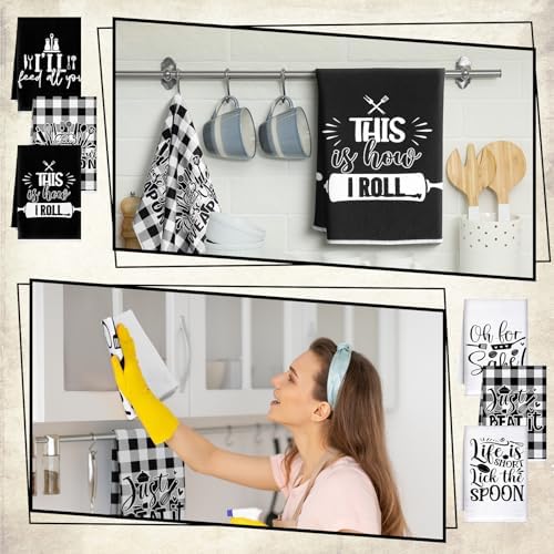 Bencailor 6 Pcs Black White Plaid Kitchen Towels Decorative Sets Dish Towels - Image 4