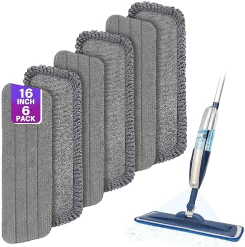16.5" Microfiber Mop Pads Refills, 6 Pack Reusable Replacement Heads​​ by PANDAGRIP