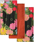 Miss Adola 3pcs 270GSM Cotton Kitchen Towels, Cats in Flowers by MissAdola