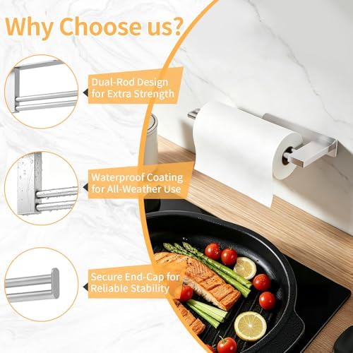 Jesginboo Under Cabinet Paper Towel Holder, Brushed Nickel - Image 4