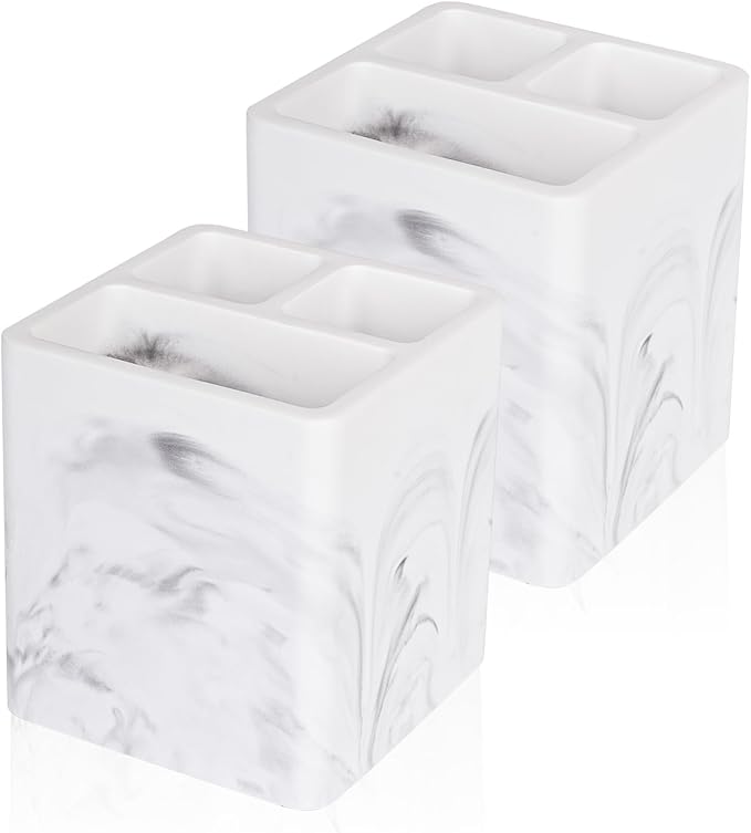 Diatomite Toothbrush Holders Tooth Brush Organizer, 2 Pack, Marble White | by Heagoale