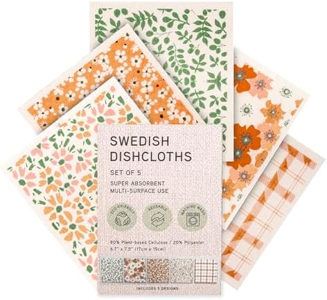Swedish Dishcloths, Vintage Plant-Based Cellulose, 6.7x7.5 Inch, Super Absorbent by MosJos
