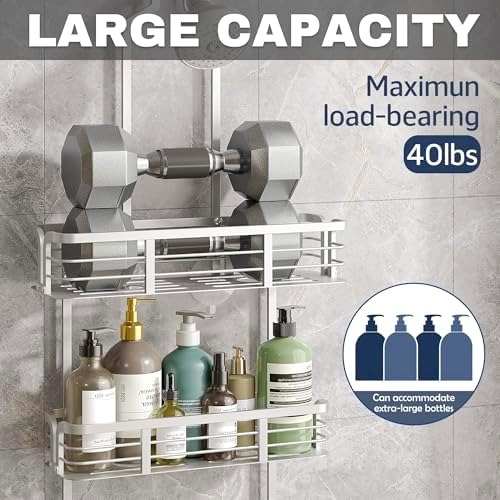 Shower Caddy Hanging, Never Rust Aluminum Shower Organizer, Over Showerhead No - Image 3