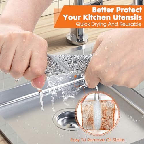 COBETE Non Scratch Wire Dishcloth, Double-Layer Wire Dishwashing Rags - Image 3
