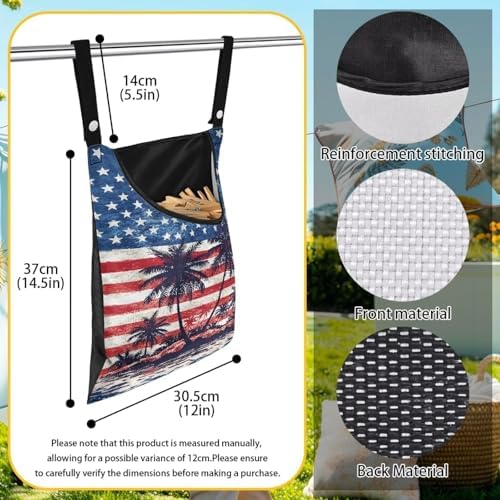 American Flag Clothes Pin Bag to Hang On Line Palm Tree Reusable Clothespin - Image 6