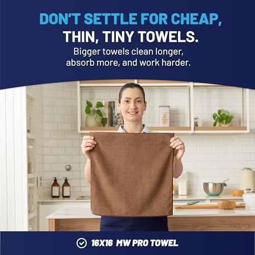 MW Pro Microfiber Cleaning Cloth | Brown | 12 Pack | 16” x 16” | Coffee - Image 3