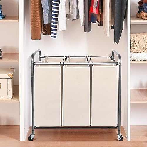 STO STO Laundry Sorter 3 Section, 3 Bag Clothes Hamper, Rolling Laundry Cart - Image 3