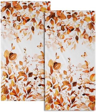 Orange Fall Hand Towels Set of 2 Eucalyptus Decorative Fingertip Towels by Granbey