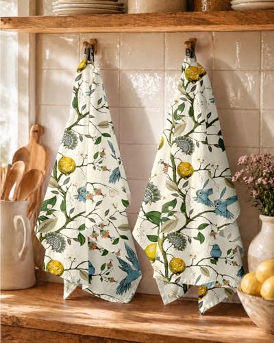 Miss Adola 150GSM Flour Sack Kitchen Towels Set of 2, Lemon Birds - Image 5