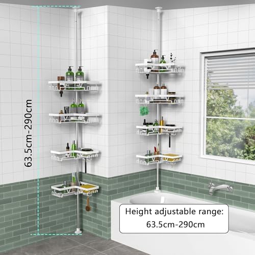 KEGII Corner Shower Caddy Tension Pole, Bathroom Storage, Matte White - Image 6