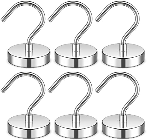 6 Pack Magnetic Hooks Large Opening, 60LBS Neodymium Magnet Hooks by Junarter