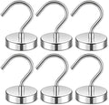 6 Pack Magnetic Hooks Large Opening, 60LBS Neodymium Magnet Hooks by Junarter