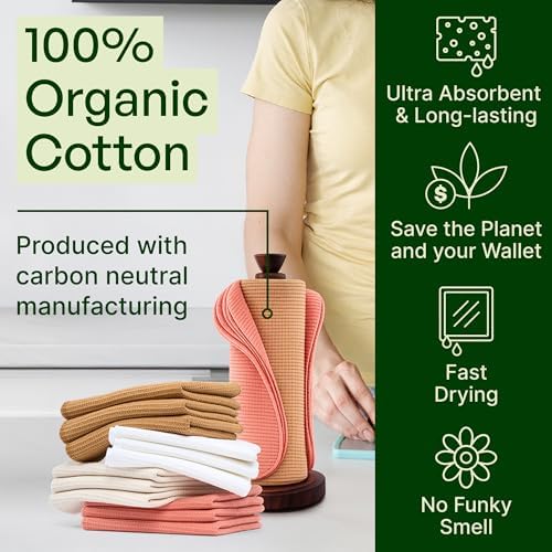 mioeco 24 Pack Reusable Kitchen Paper Towels, Organic Multicolor Cloths - Image 4