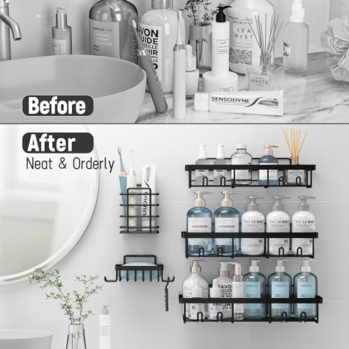 Liuoud Shower Caddy 5 Pack XL-Size Adhesive Stainless Steel Organizer - Image 6
