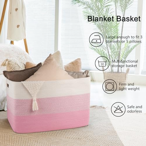OIAHOMY 108L Extra Large Blanket Basket Dog Toy Basket Pink&White - Image 6