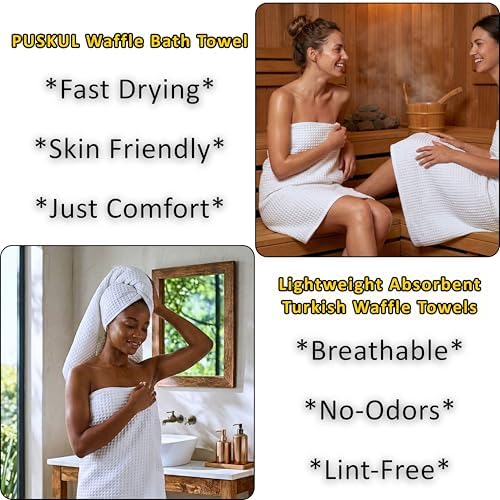 PÜSKÜL Natural 100% Turkish Cotton Waffle Bath Towels Set of 2, Extra-Large - Image 6