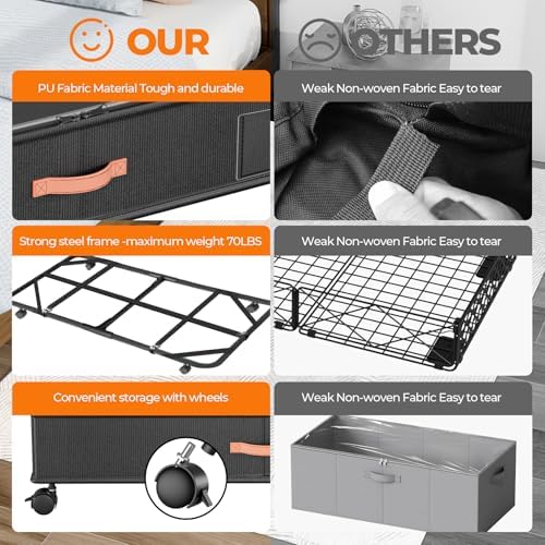 Under Bed Storage with Wheels, XXL Large Under the Bed Storage Organizer Bins - Image 4