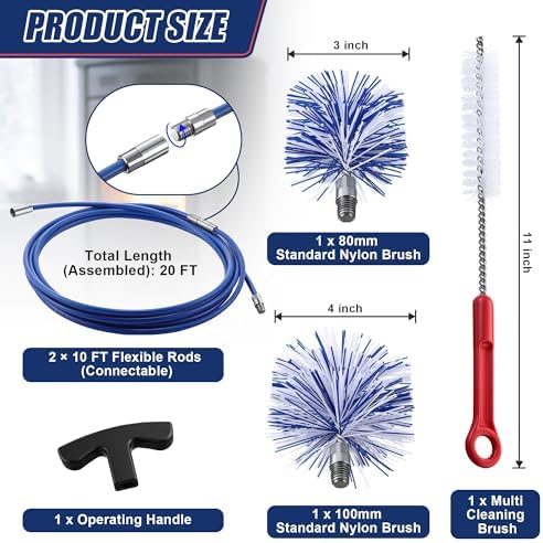 Pellet Stove Cleaning Brush Kit, 20FT Flexible Steel Rod - Image 2